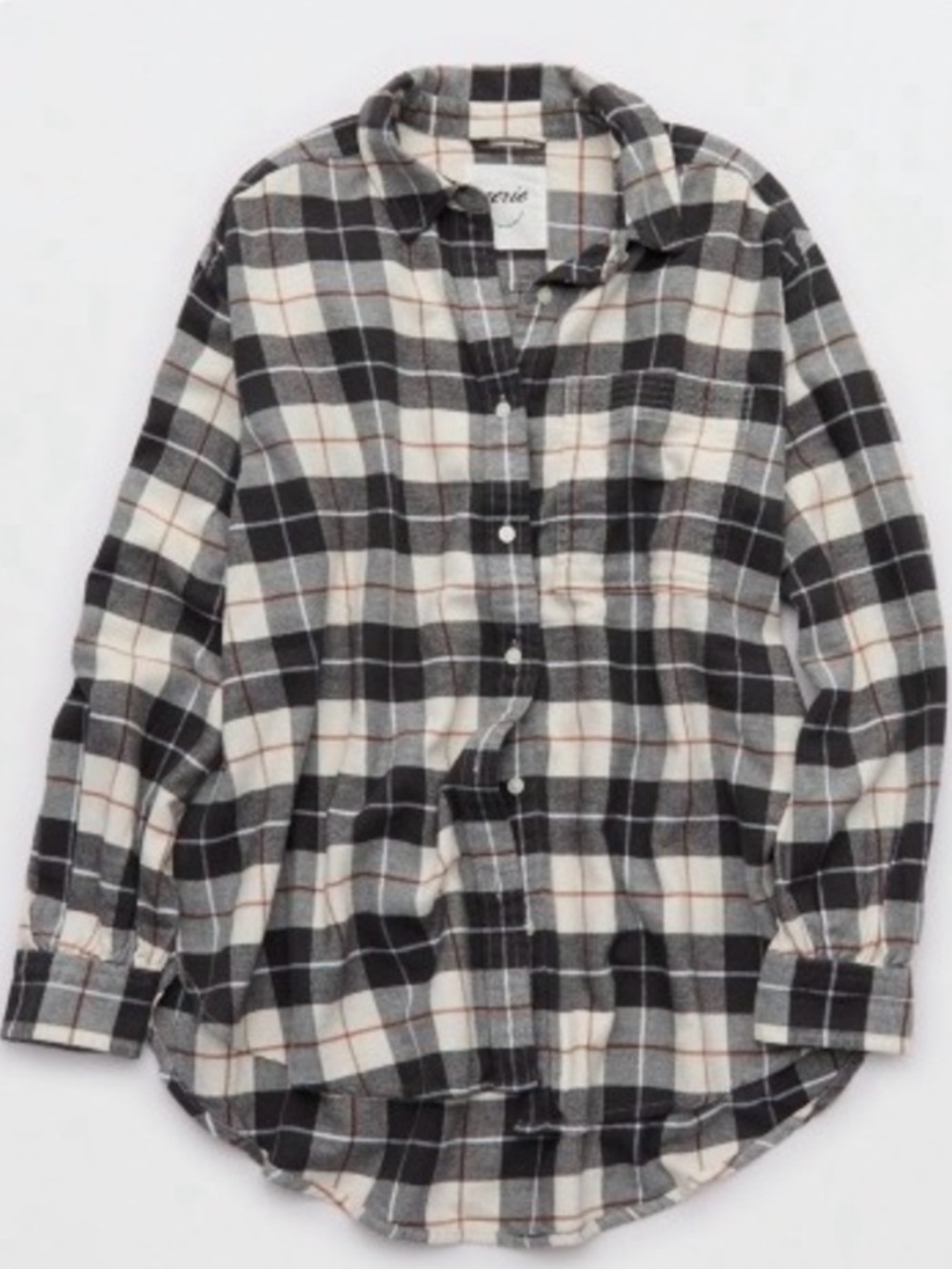 Aerie Plaid Button-Up Flannel Shirt - Black,White and Tan